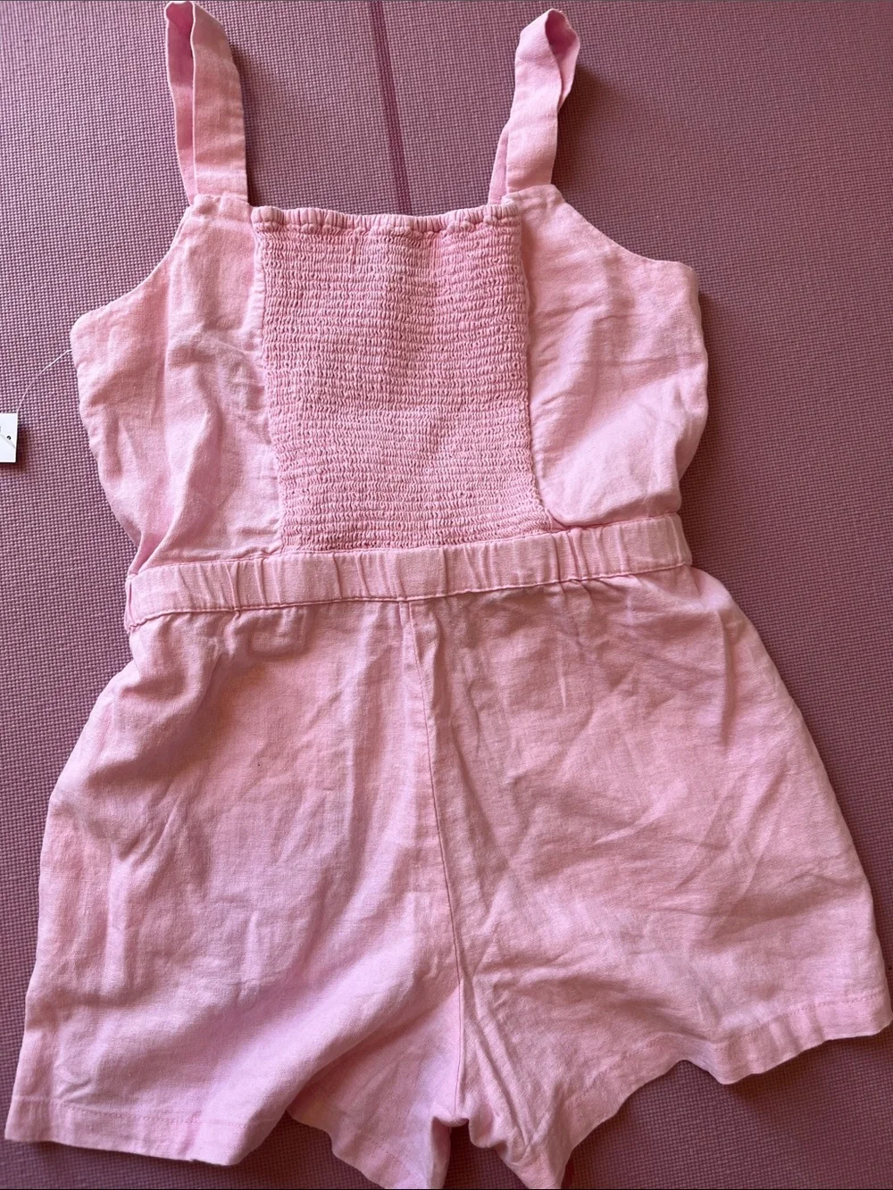 Old Navy Light Pink Linen-Blend Girls Romper with Tie Belt